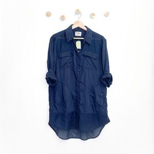 Anthropologie Holding Horses Button Down Shirt Tunic w Pockets Blue